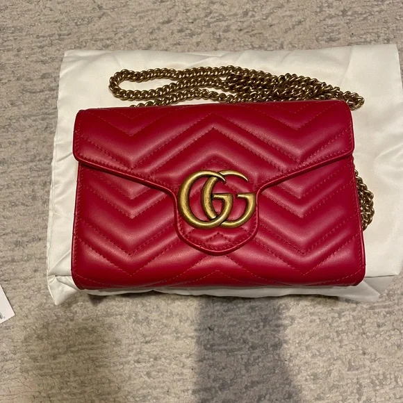 Gucci GG Marmont Wallet On Chain (Red) - Picture 1 of 10